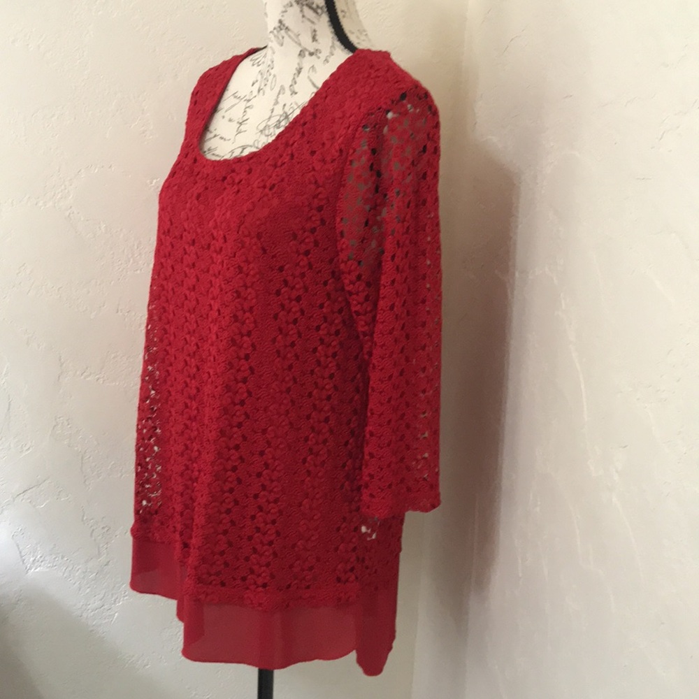 Jm Collection Beautiful Ruby Red Blouse. Size Lar… - image 3